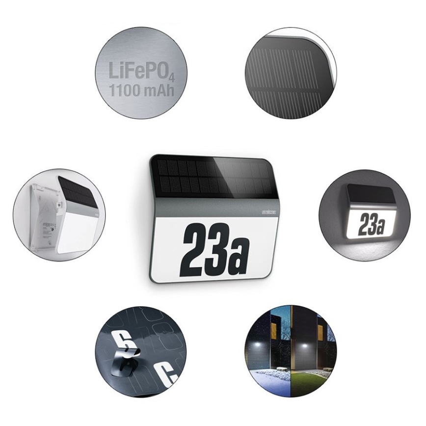 STEINEL 035730 - LED Aurinkokäyttöinen talonnumero XSolar LH-N LED/0,03W IP44 2500 mAh