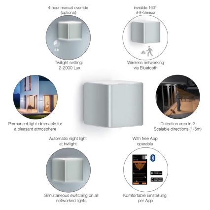 Steinel 055547 - LED-ulkovalaisin anturilla L 840 LED/9,5W/230V IP44 hopea