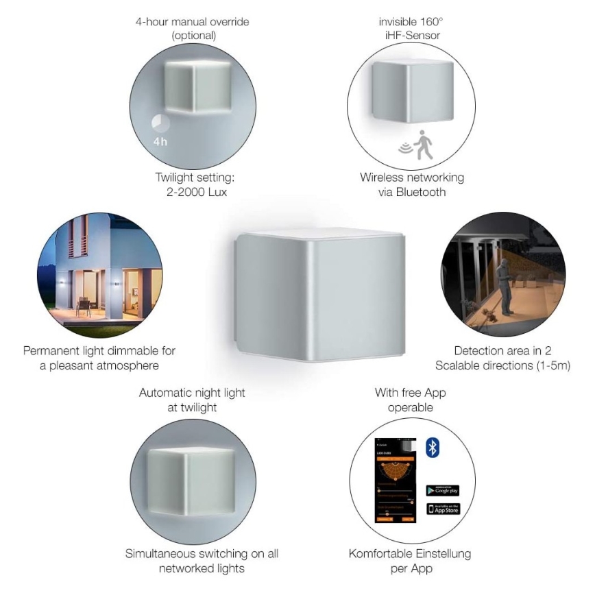Steinel 055547 - LED-ulkovalaisin anturilla L 840 LED/9,5W/230V IP44 hopea