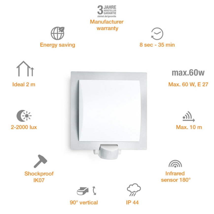 Steinel 566814 - Ulkoseinävalo 1 × E27 / 60W / 240V L 20 S IP44