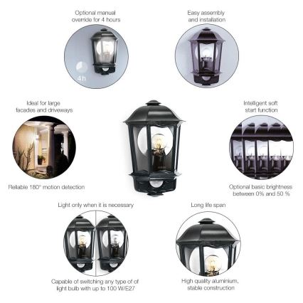 Steinel 644413 - Ulkovalo anturilla L 190 S 1xE27/100W/230V IP44