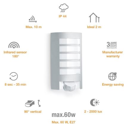 Steinel 657918 - Ulkovalo anturilla L12S 1xE27/60W/230V IP44