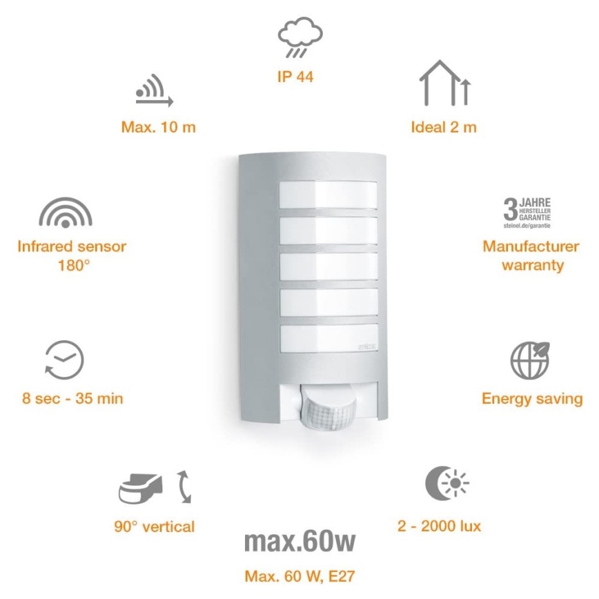 Steinel 657918 - Ulkovalo anturilla L12S 1xE27/60W/230V IP44
