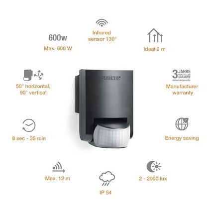 STEINEL 660215 - Infrapuna-anturi ulkotiloihin IS 130-2 musta IP54