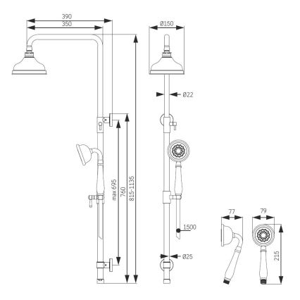Suihkusetti AEROSKOBING, messinki