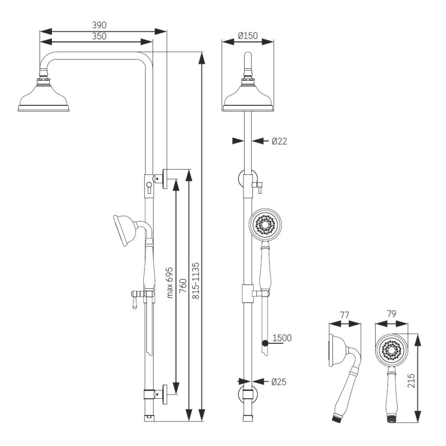 Suihkusetti AEROSKOBING, messinki