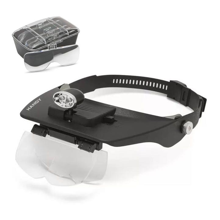 Suurennuslasi otsalle LED-valolla 2xAAA + linssisarja