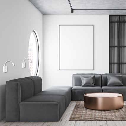 Taipuisa seinävalaisin USB-liitännällä BASE, LED 8 W + LED 2 W, 230 V, valkoinen