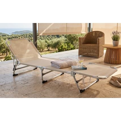 Taitettava säädettävä aurinkotuoli SUNO 56x190 cm kermanvärinen