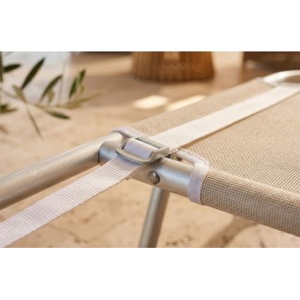 Taitettava säädettävä aurinkotuoli SUNO 56x190 cm kermanvärinen