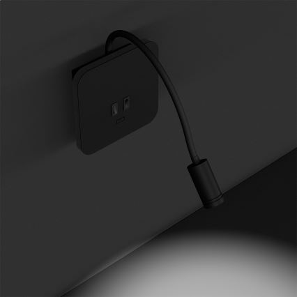 Taivutettava LED-seinävalaisin BASE LED/8W+LED/2W/230V musta/hopea