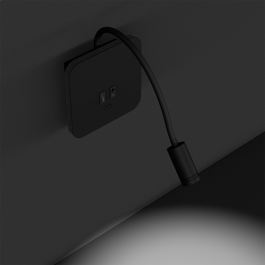 Taivutettava LED-seinävalaisin BASE LED/8W+LED/2W/230V musta/hopea