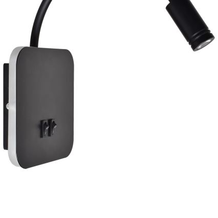 Taivutettava LED-seinävalaisin BASE LED/8W+LED/2W/230V musta/hopea