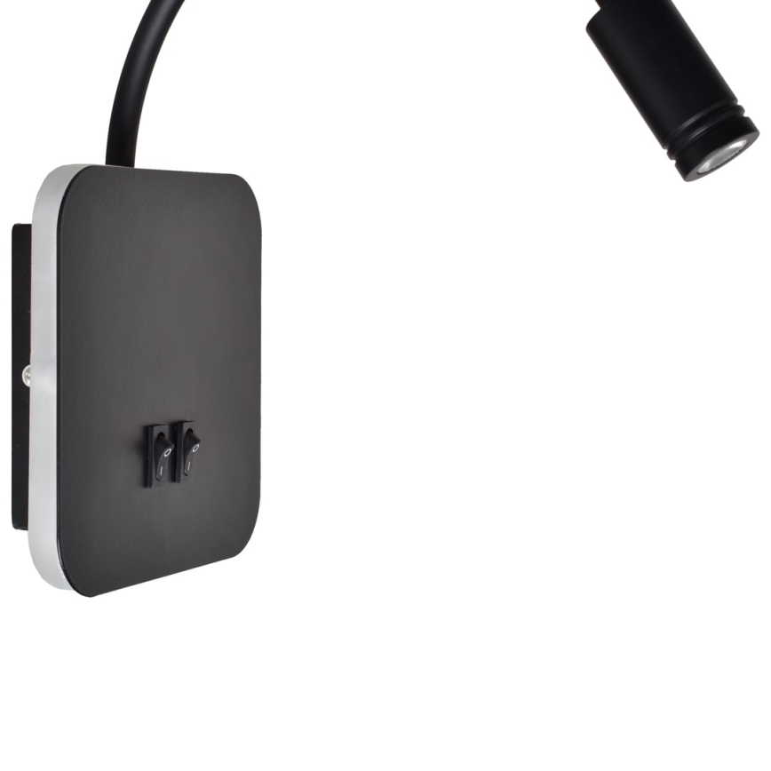 Taivutettava LED-seinävalaisin BASE LED/8W+LED/2W/230V musta/hopea