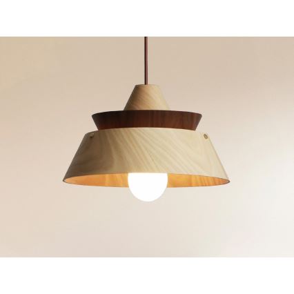 Täyspuinen riippuvalaisin johdolla, 1xE27/60W/230V, Ø 33 cm, tammi/pähkinäpuu/kumipuu