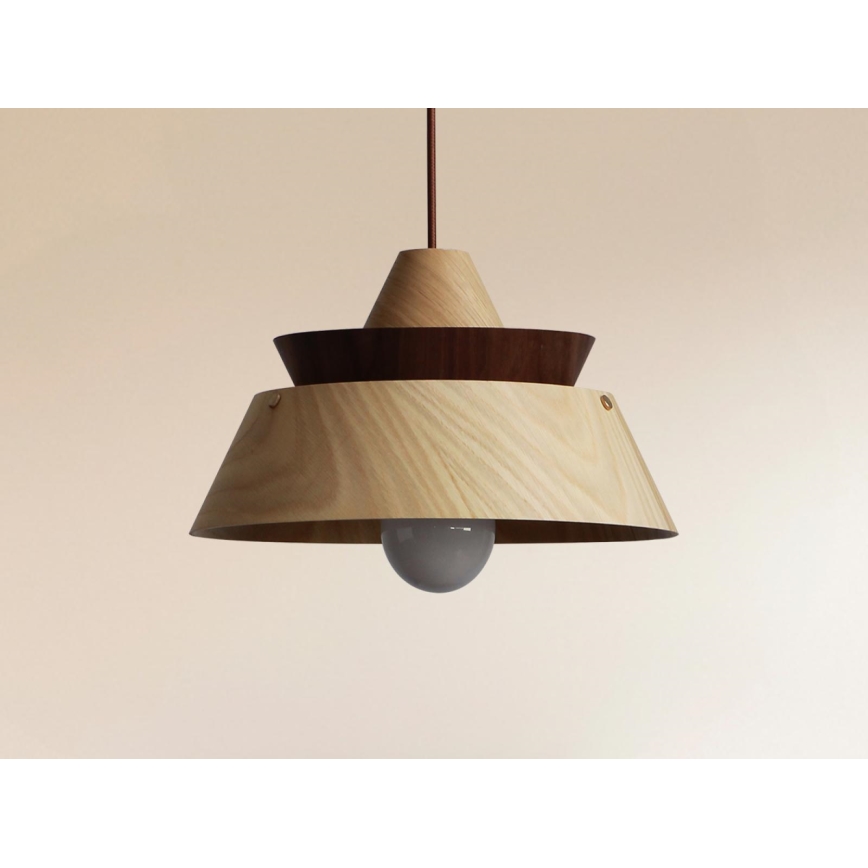 Täyspuinen riippuvalaisin johdolla, 1xE27/60W/230V, Ø 33 cm, tammi/pähkinäpuu/kumipuu