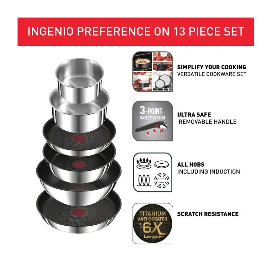Tefal - 13-osainen INGENIO PREFERENCE ON -ruostumattoman teräksen astiasarja