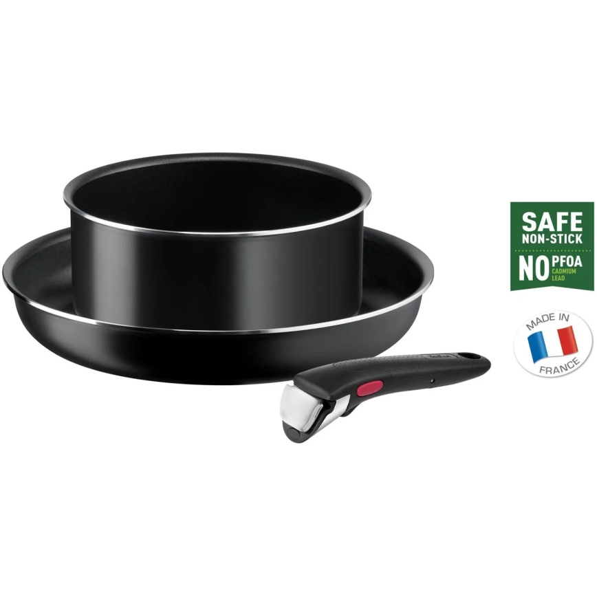 Tefal - 3-osainen astiasetti INGENIO EASY COOK & CLEAN MUSTA