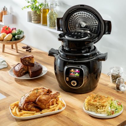 Tefal - Monitoiminen sähköinen painekeitin tarvikkeineen 6 l 1600W/230V musta