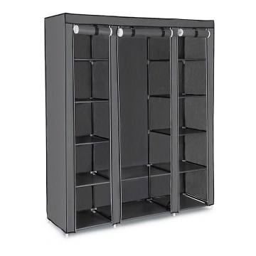 Tekstiilivaatekaappi hyllyillä ja vaatetangolla MATIS 150x175 cm harmaa