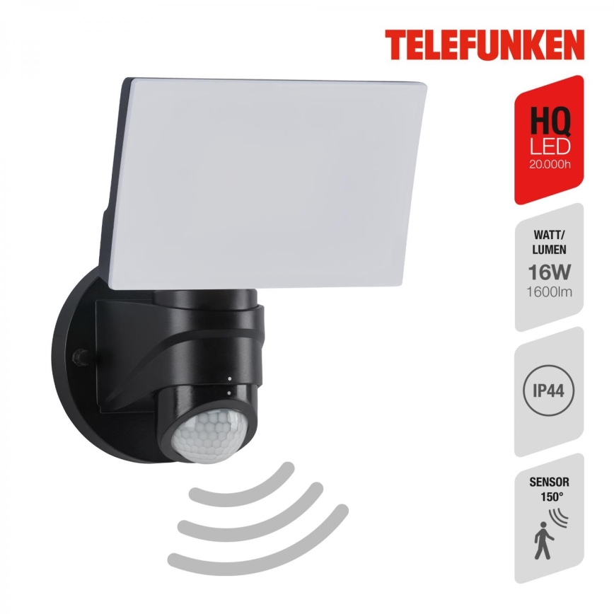 Telefunken 304305TF - LED-ulkoseinävalaisin anturilla LED/24W/230V IP44 musta