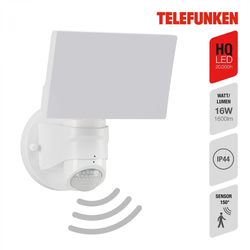 Telefunken 304306TF - LED-ulkoseinävalaisin anturilla LED/16W/230V IP44 valkoinen