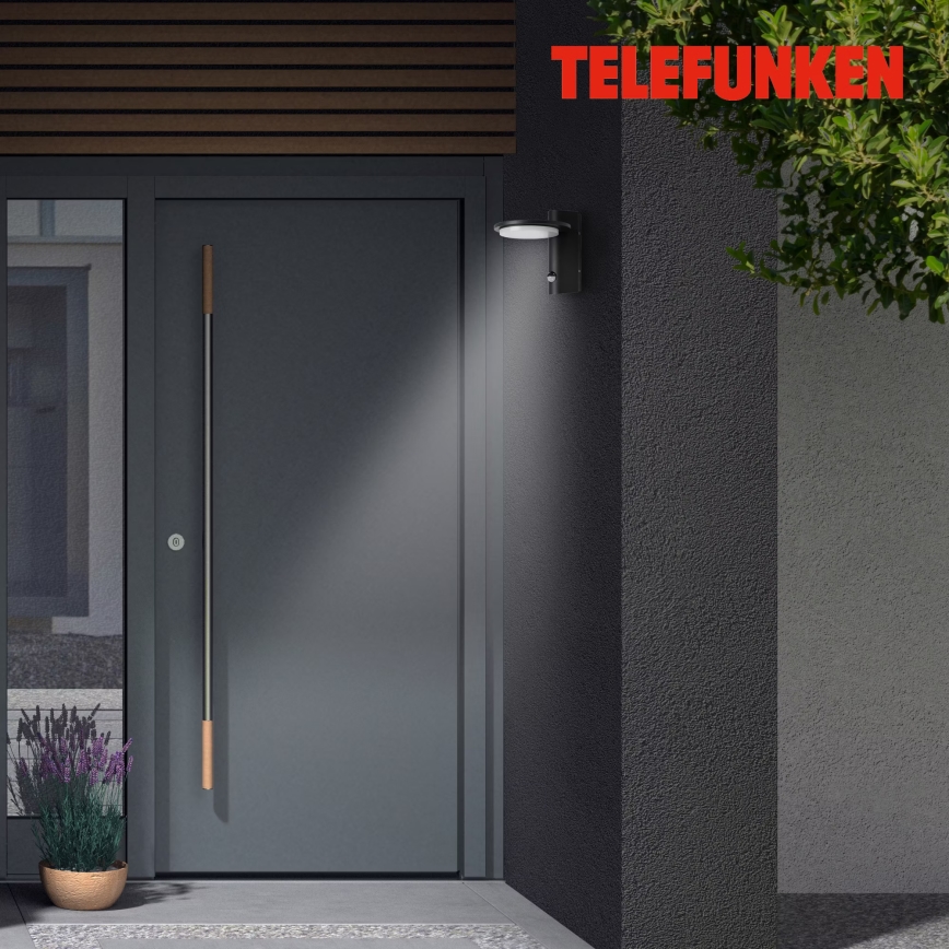 Telefunken 312505TF-LED Ulkokäyttöön tarkoitettu seinävalaisin sensorilla LED/10W/230V IP44 musta