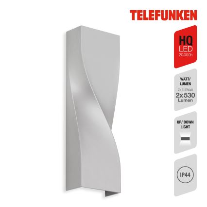 Telefunken 312704TF - LED-ulkoseinävalaisin 2xLED/5,5W/230V IP44 hopea
