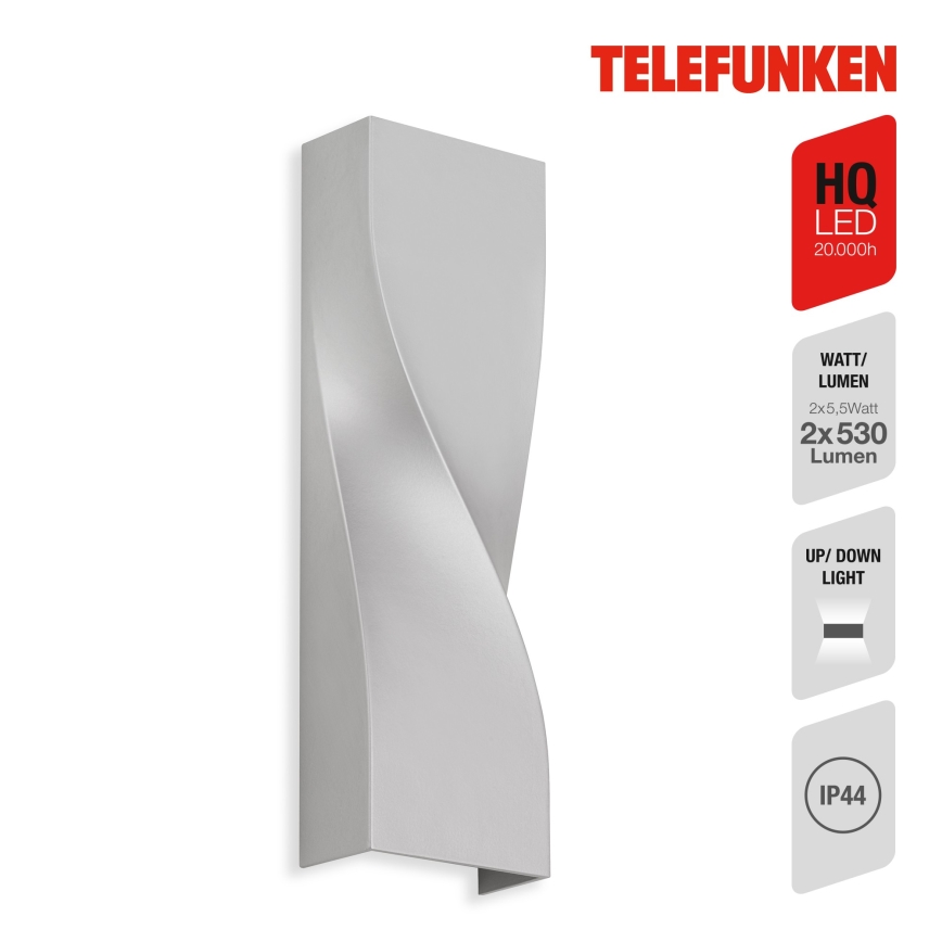 Telefunken 312704TF - LED-ulkoseinävalaisin 2xLED/5,5W/230V IP44 hopea
