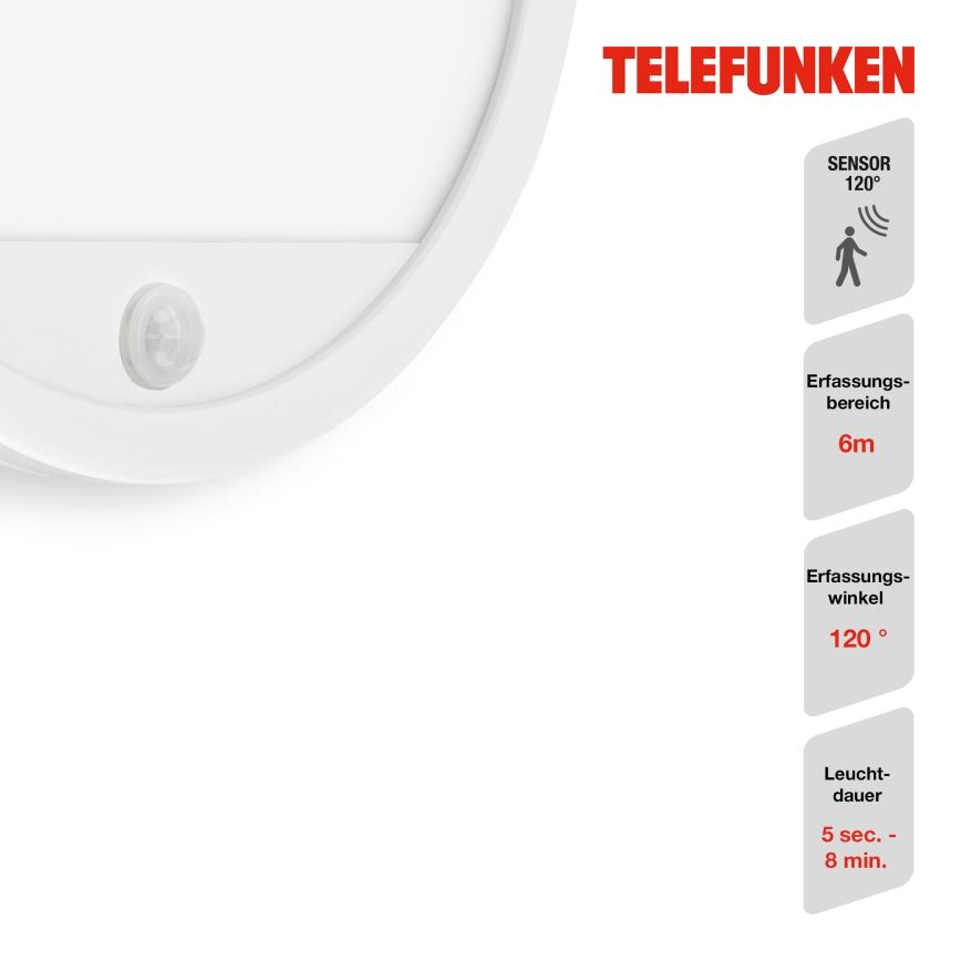 Telefunken 313706TF - LED Ulkovalo anturilla LED/15W/230V IP44 valkoinen