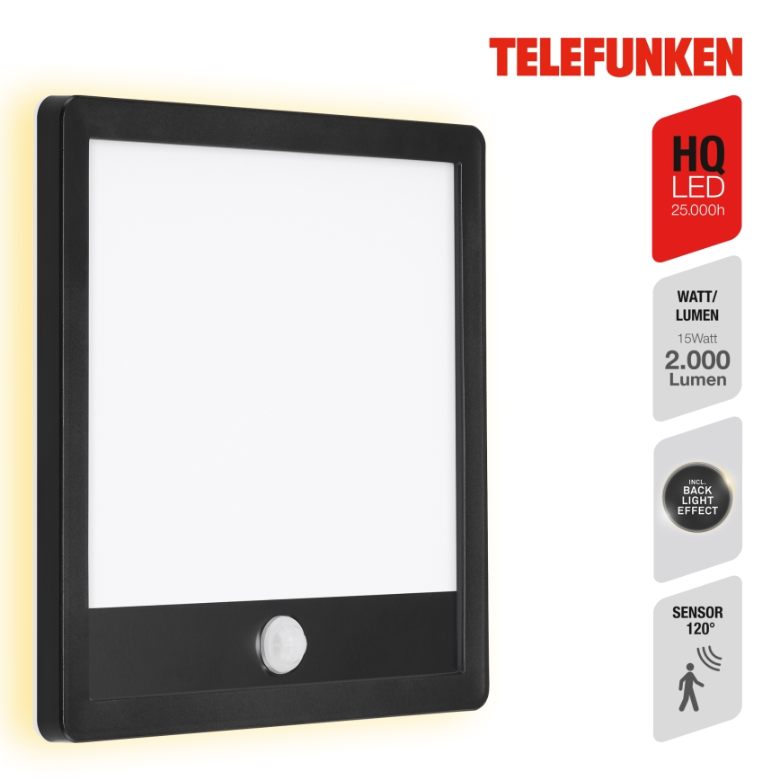 Telefunken 313805TF - LED-ulkovaloseinävalaisin anturilla LED/15W/230V IP44