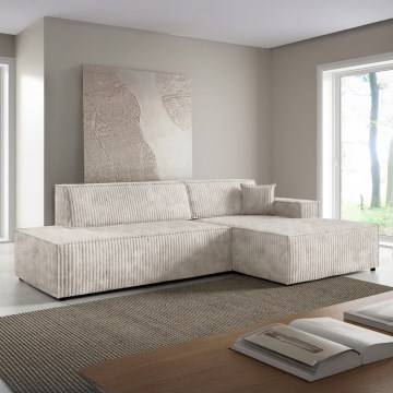 TERAMO avattava L-kulmasohva oikeanpuoleisella säilytystilalla, beige