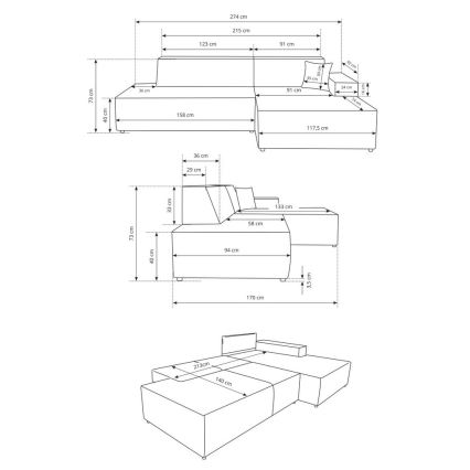 TERAMO avattava L-kulmasohva oikeanpuoleisella säilytystilalla, beige