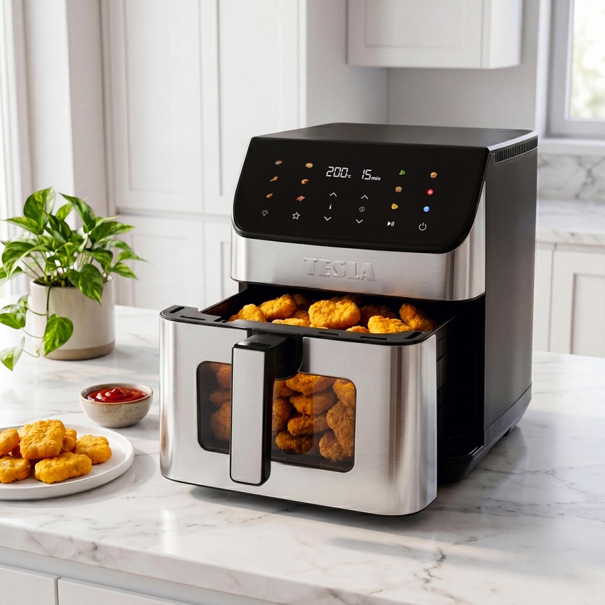 TESLA Electronics AirCook - Kuumailmafriteeraus 6,5 l 2100 W/230 V mattakromi/musta