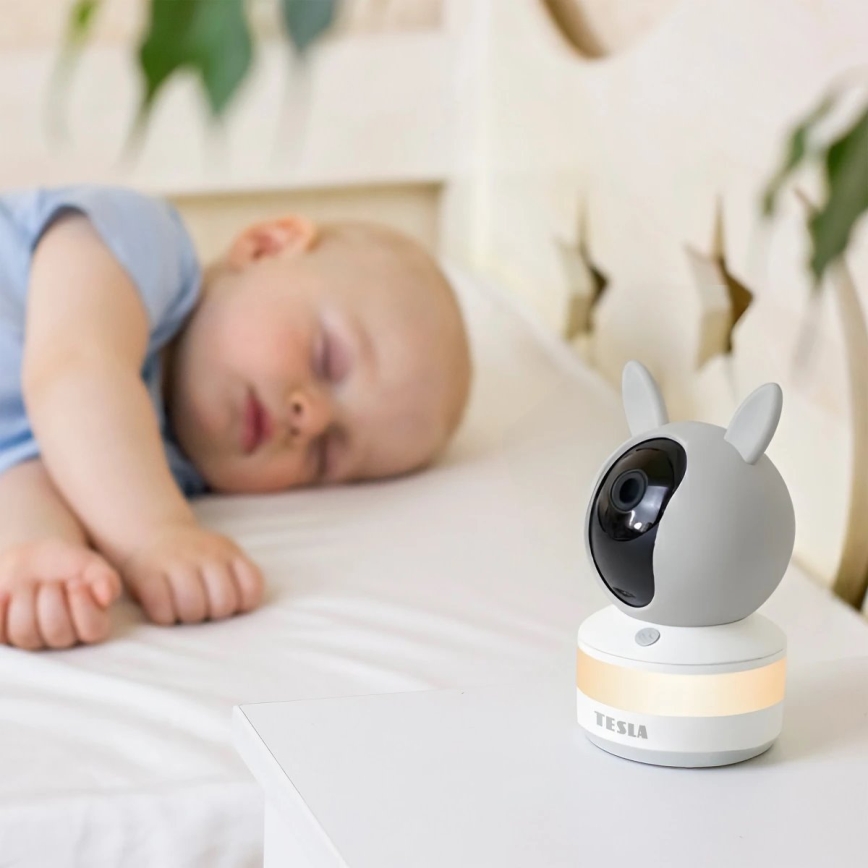 TESLA Electronics Bambino - älykäs vauvamonitori 4 MP, 2560p, 5V, Wi‑Fi, Tuya-yhteensopiva, harmaa/valkoinen