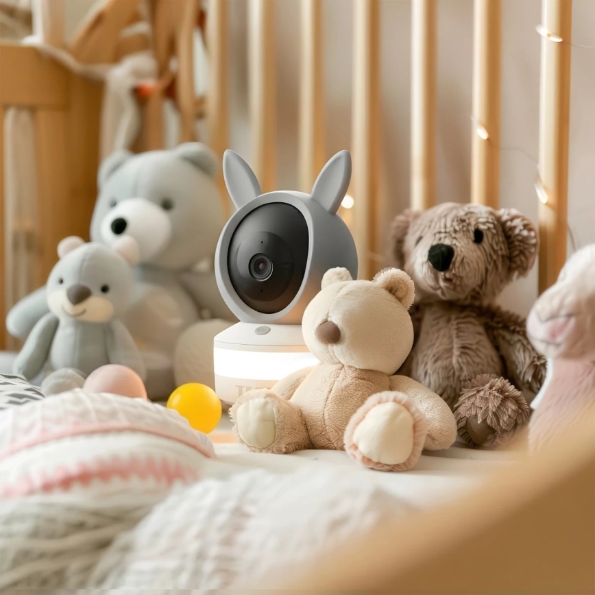 TESLA Electronics Bambino - älykäs vauvamonitori 4 MP, 2560p, 5V, Wi‑Fi, Tuya-yhteensopiva, harmaa/valkoinen