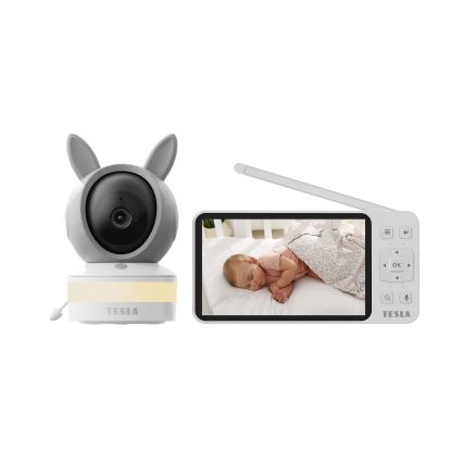 TESLA Electronics Bambino - Älykäs vauvamonitori 4 MP 2560p 5V 5000 mAh Wi-Fi Tuya harmaa/valkoinen