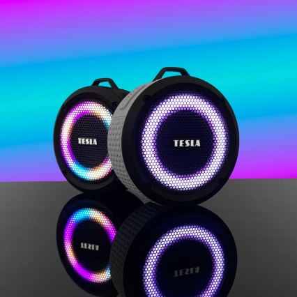 TESLA Electronics - LED RGB Langaton kaiutin 5W/1200 mAh/3,7V IPX7 harmaa
