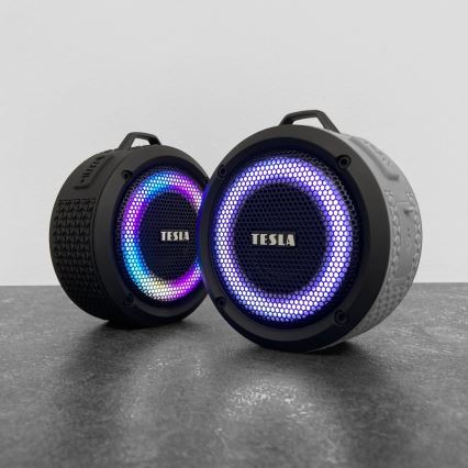 TESLA Electronics - LED RGB Langaton kaiutin 5W/1200 mAh/3,7V IPX7 harmaa
