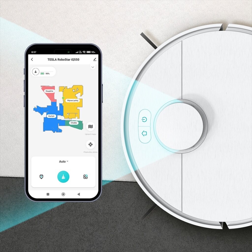 TESLA Electronics RoboStar - Älykäs 2-in-1 robotti-imuri 2550 mAh Wi-Fi valkoinen