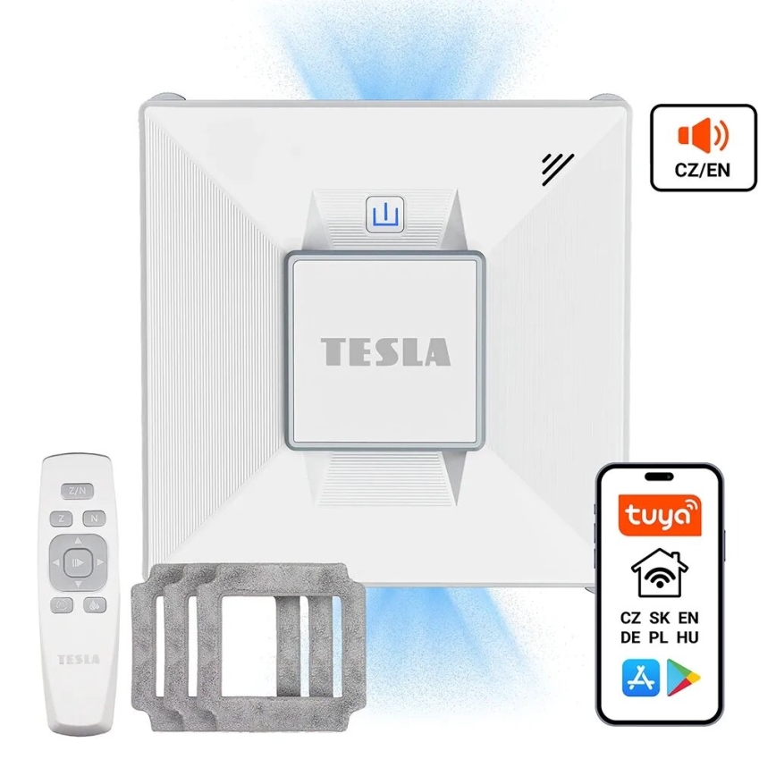 TESLA Electronics RoboStar - Älykäs ikkunanpesuri vesiruiskulla 72W/230V/650 mAh Wi-Fi + kaukosäädin