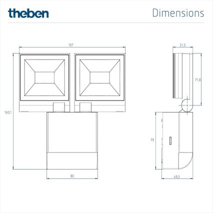 theben - LED-seinävalonheitin 2xLED/10W/230V valkoinen IP55