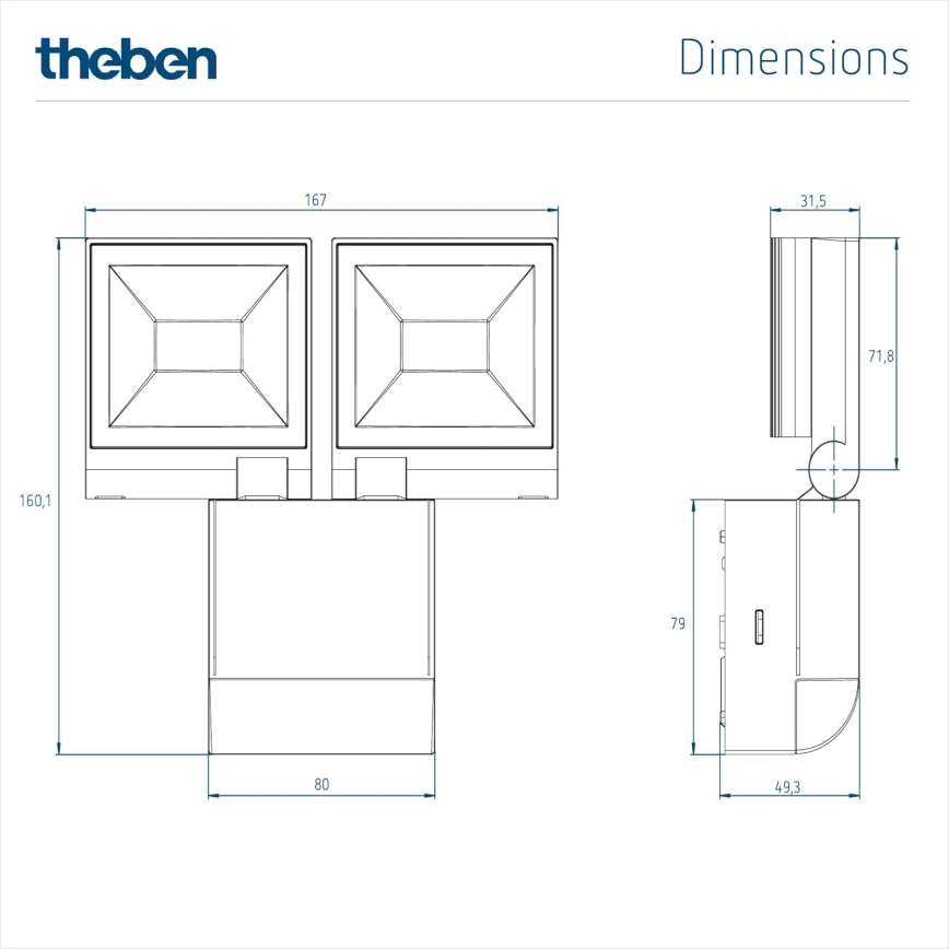 theben - LED-seinävalonheitin 2xLED/10W/230V valkoinen IP55