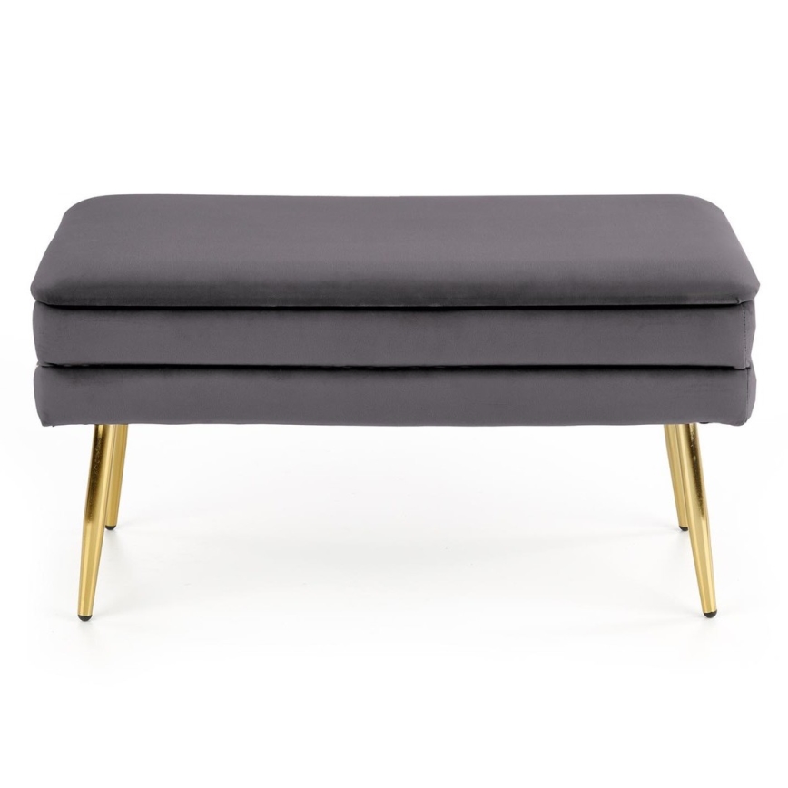 Tikattu penkki jossa on säilytystilaa VELVA 37x78 cm harmaa/kulta