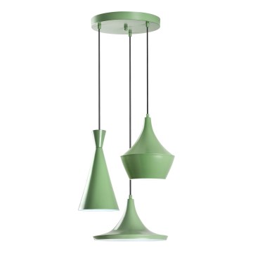 TOM-riippuvalaisin vaijerikiinnityksellä 3xE27/40W/230V, vihreä