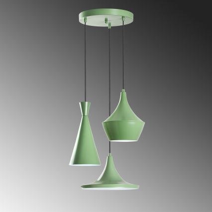 TOM-riippuvalaisin vaijerikiinnityksellä 3xE27/40W/230V, vihreä