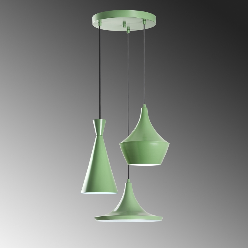 TOM-riippuvalaisin vaijerikiinnityksellä 3xE27/40W/230V, vihreä