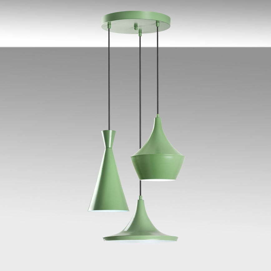 TOM-riippuvalaisin vaijerikiinnityksellä 3xE27/40W/230V, vihreä