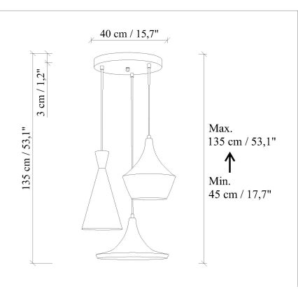 TOM-riippuvalaisin vaijerikiinnityksellä 3xE27/40W/230V, vihreä