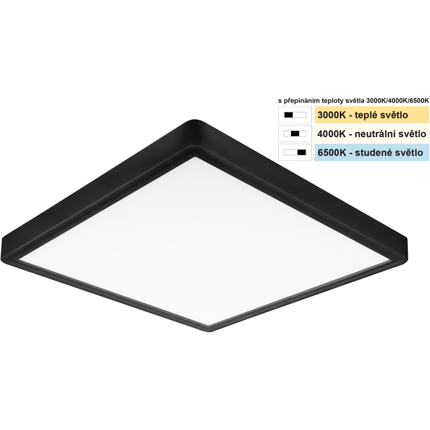 Top Light - LED-kattovalaisin REVIT LED/24W/230V 3000/4000/6500K 30x30 cm musta